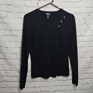 SCOOP Women's Black Pullover Crewneck Keyhole Jeweled Sweater Size LARGE 12/14